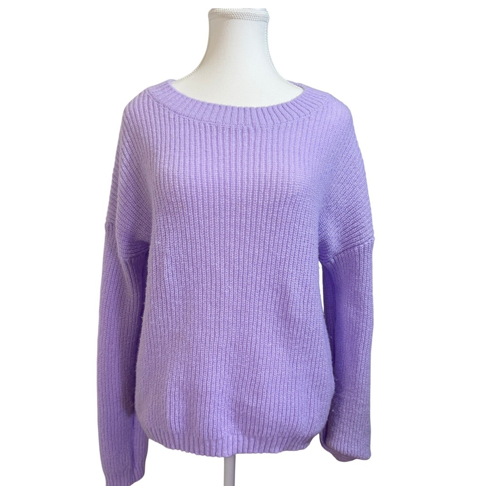 No Boundaries Sweater Womens L Lavender Purple Shaker Knit Crew Neck Relaxed Fit
